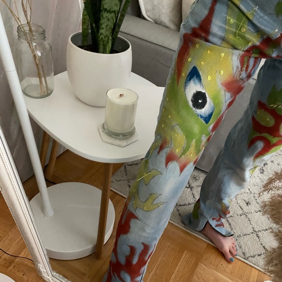 CUSTOM Handmade Y2K Dragon Split Hem Jeans - Picture 3 of 10